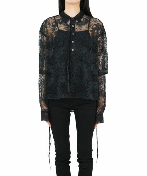 Midorikawa 23SS Lace pullover shirt ブラック Midorikawa＞LACE PULLOVER SHIRT(MID23SS-SH01) | MAKES ONLINE STORE