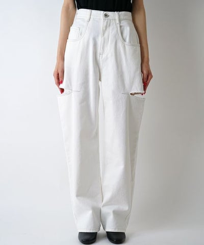 Maison Margiela＞デニムジーンズ スラッシュディテール(WHITE 