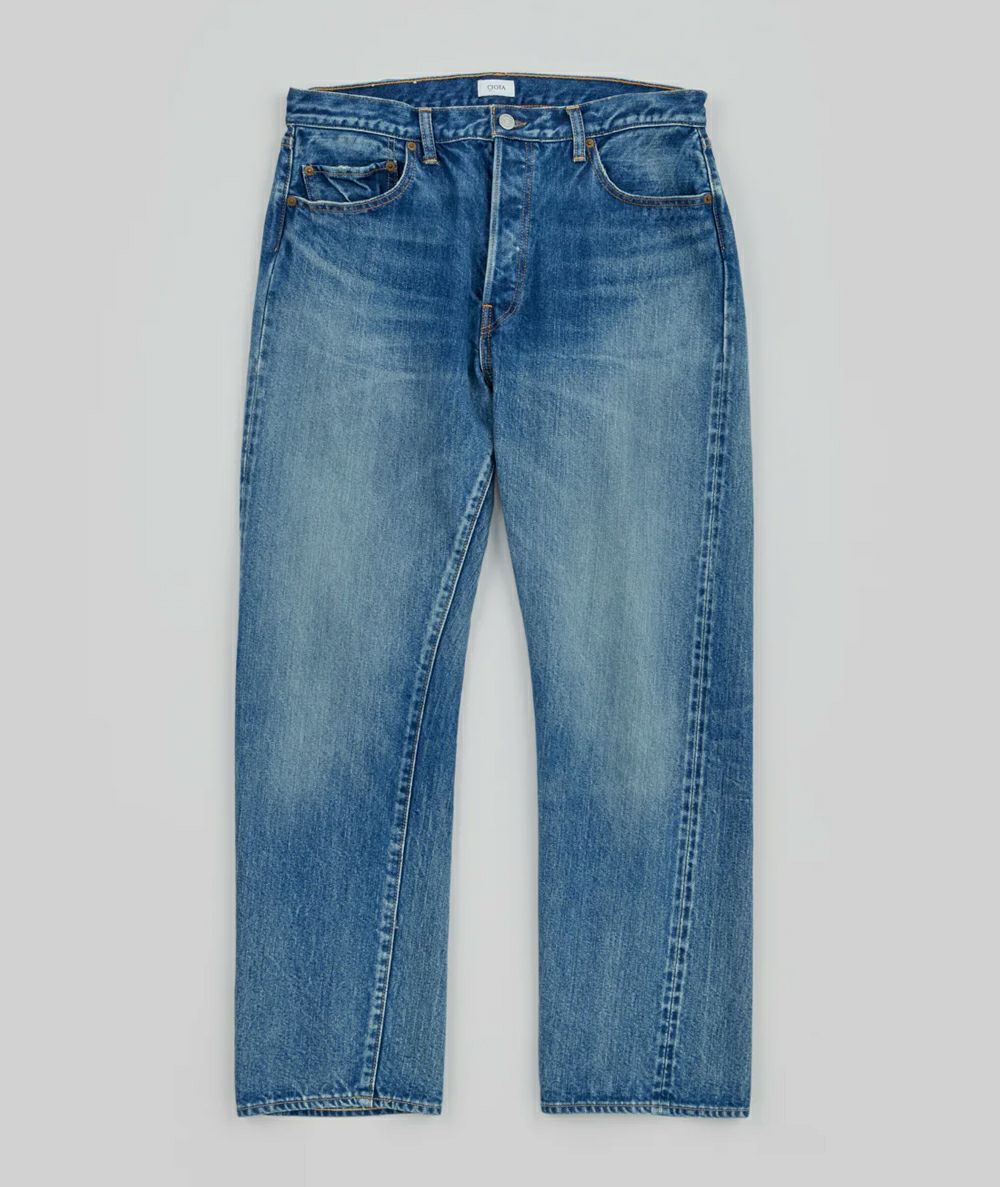 CIOTA＞New Straight 5 Pocket Pants(Medium Dark Blue(Damage