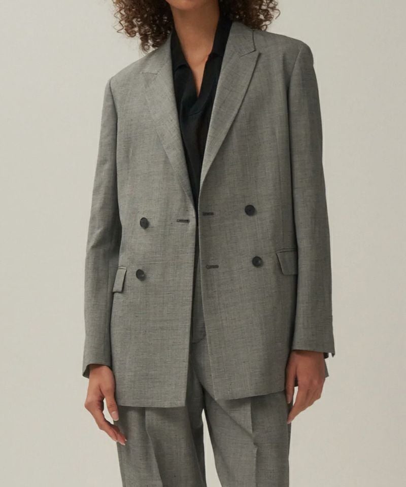 ATON>WOOL LINEN SHARKSKIN DOUBLE-BREASTED JACKET | MAKES ONLINE STORE ATON>WOOL LINEN SHARKSKIN DOUBLE-BREASTED JACKET | MAKES ONLINE STORE