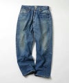 ＜GOLD＞ RECYCLED WASTE SUVIN COTTON YARN 14oz. DENIM 5POCKET STRAIGHT PANTS VINTAGE WASHED