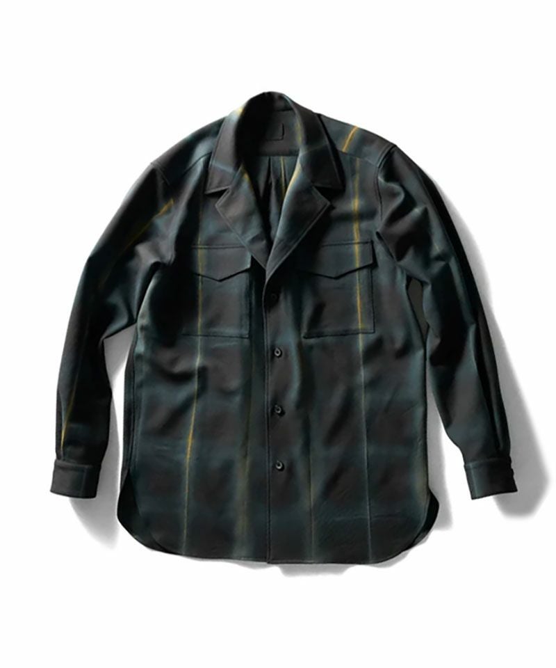 山内　ウールカシミアテーラードカラーシャツ　arimatsu stripe 山内＞ウールカシミア・テーラードカラーシャツ-arimatsu check