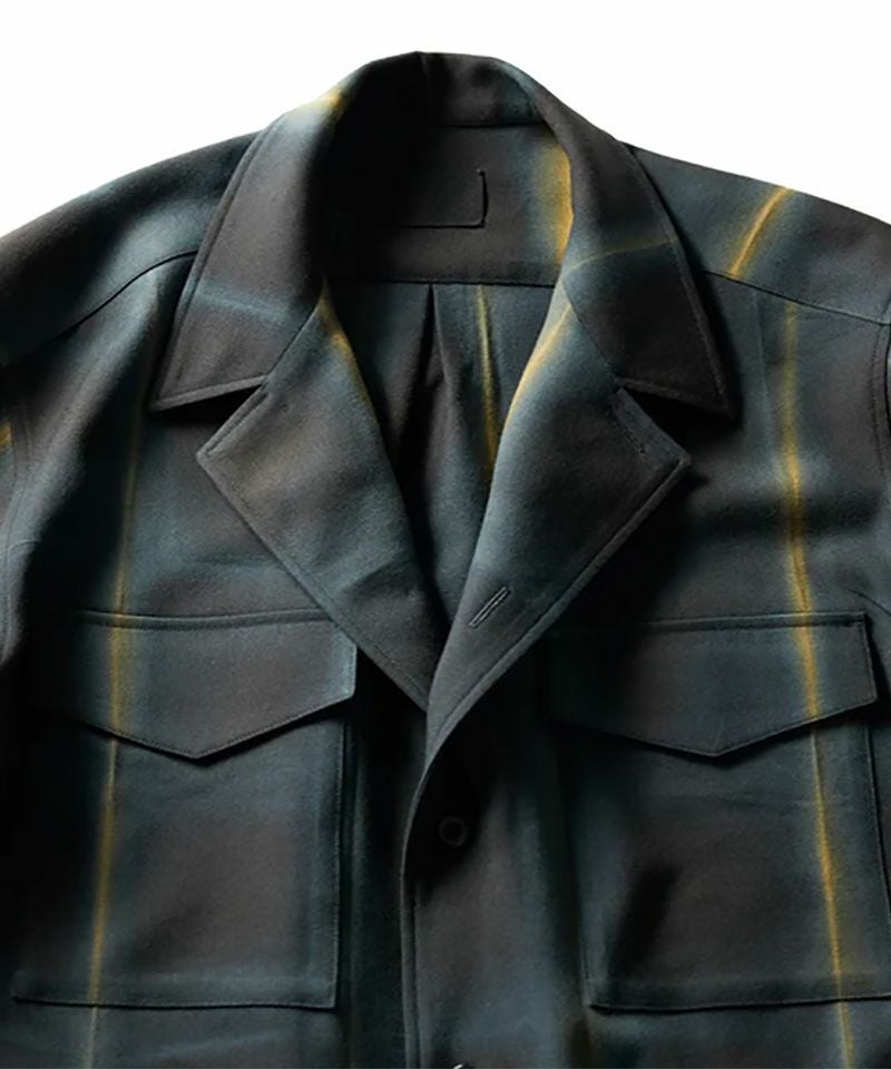山内＞ウールカシミア・テーラードカラーシャツ-arimatsu check