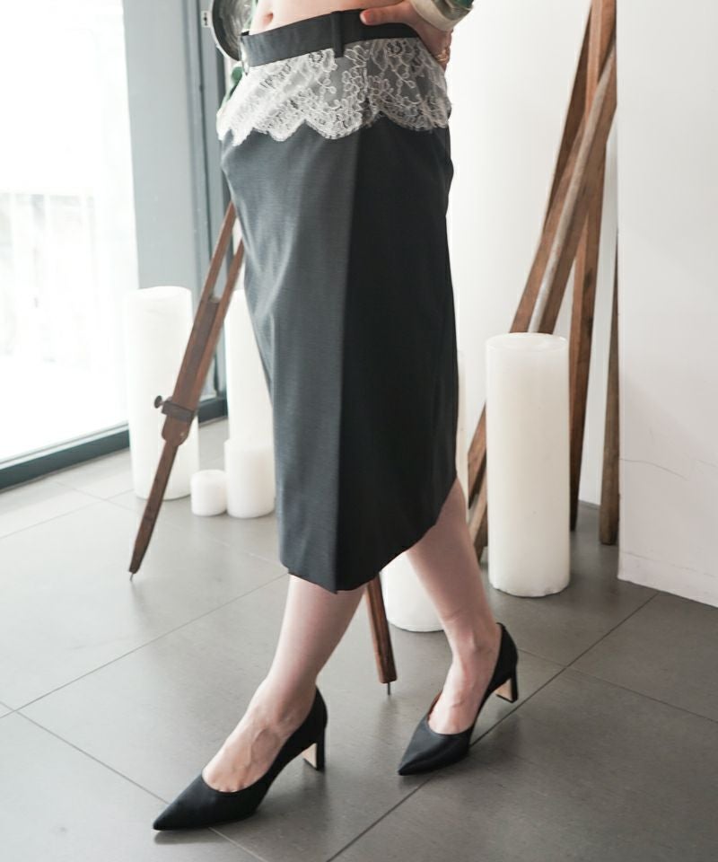FUMIKA＿UCHIDA＞SUITING LACE WAIST MIDI SKIRT | MAKES ONLINE STORE