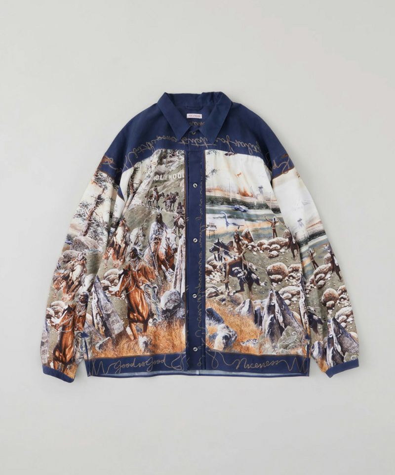 ＜NICENESS＞NUMAN / (レーヨンコットンプリンテッドトラッカーシャツ)