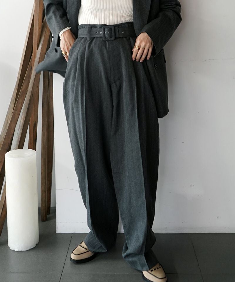 FUMIKA＿UCHIDA＞HERRINGBONE BELTED WIDE 2TUCK PANTS | MAKES ONLINE
