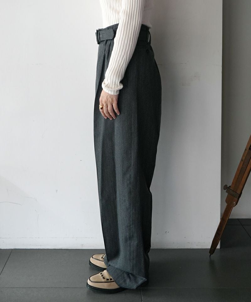 FUMIKA＿UCHIDA＞HERRINGBONE BELTED WIDE 2TUCK PANTS | MAKES ONLINE