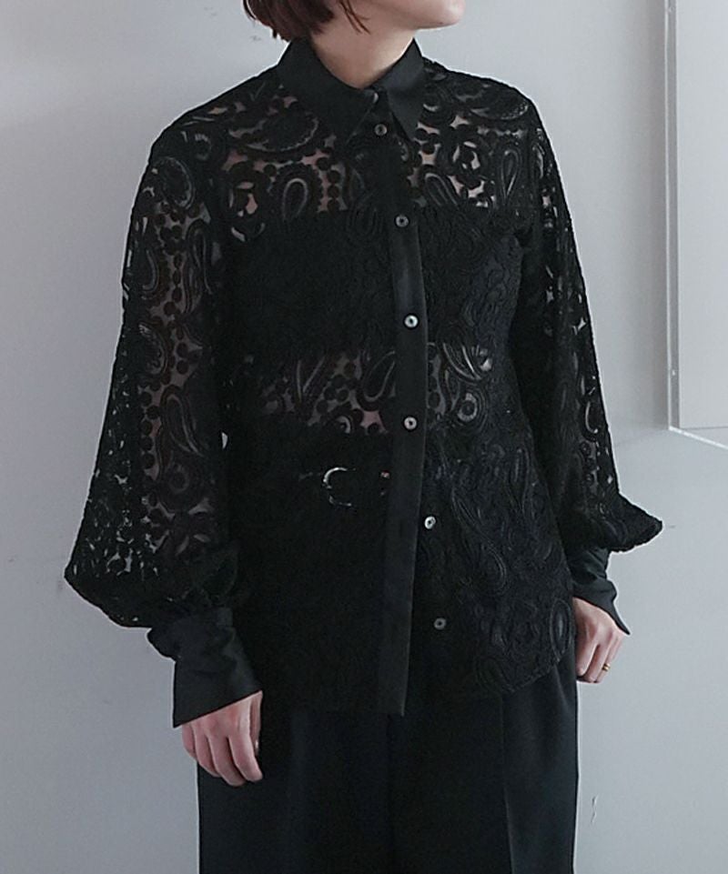 BLACK FORMAL LACE BOWTIE SHIRT