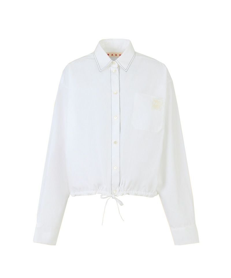 ホワイト ポプリンシャツ ドローストリング クロップドヘム