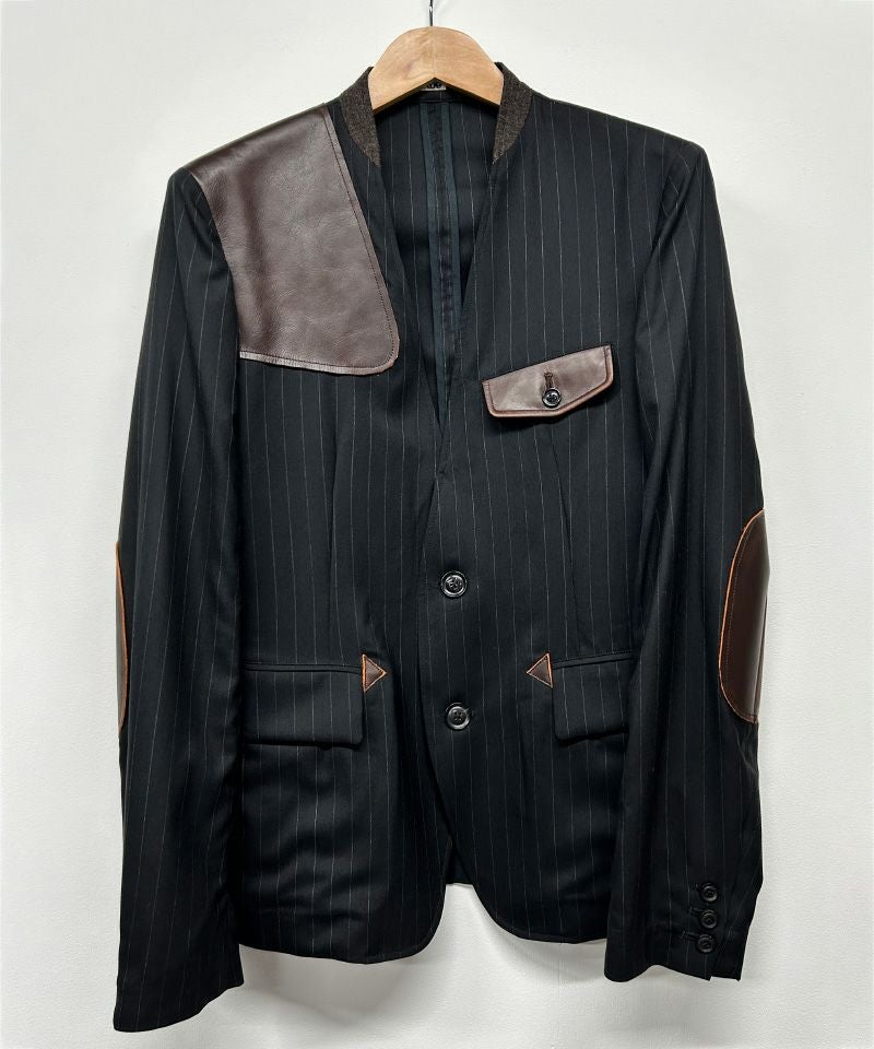 KHOKI＞Leather-Patch No-Collar Jacket | MAKES ONLINE STORE