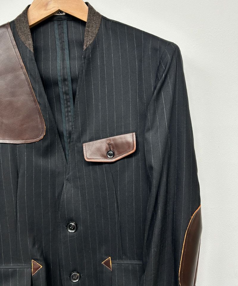 KHOKI＞Leather-Patch No-Collar Jacket | MAKES ONLINE STORE