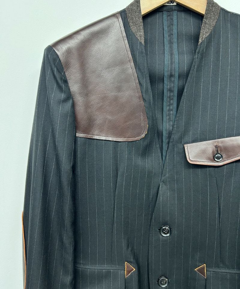 KHOKI＞Leather-Patch No-Collar Jacket | MAKES ONLINE STORE