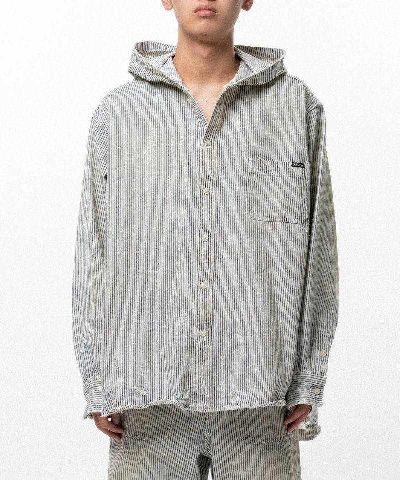 ＜KAMIYA＞Hooded Hickory Shirt