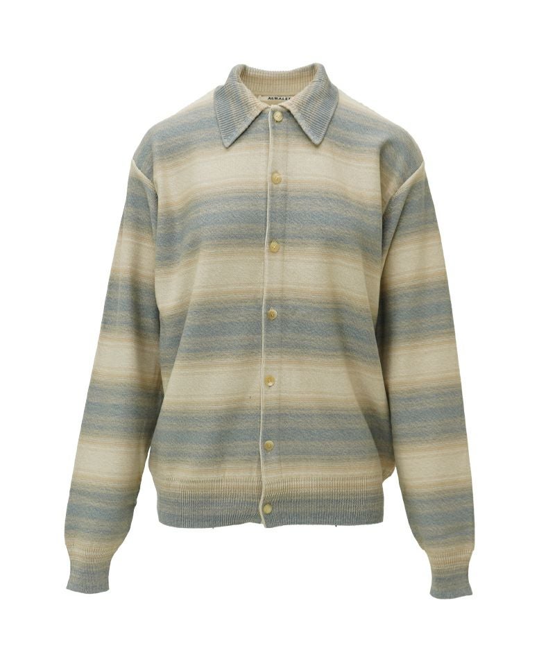 AURALEE＞COTTON SILK GRADIENT STRIPE KNIT SHIRT CARDIGAN | MAKES