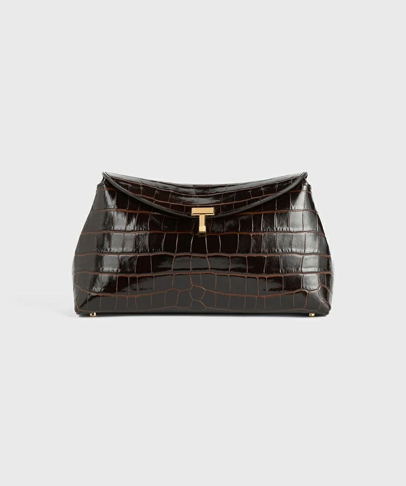 T-Lock croco-embossed clutch