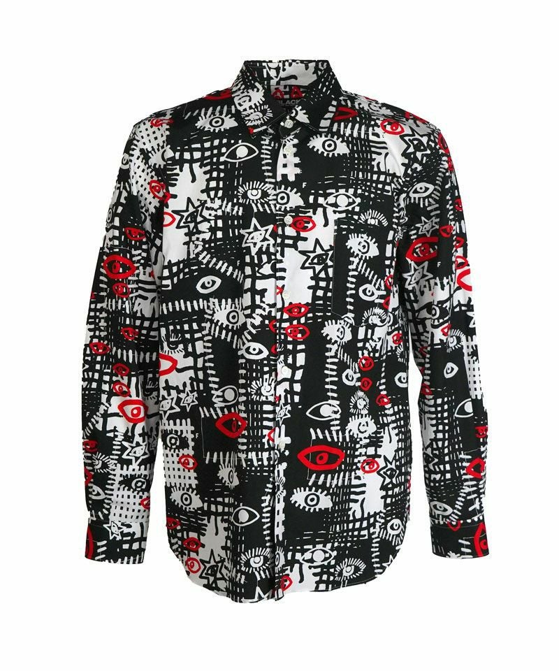 ＜BLACK COMME des GARCONS＞綿ブロード FILIPプリントシャツ (1Q-B008-052)