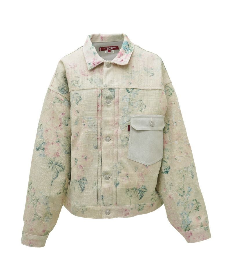 ＜JUNYAWATANABE MAN＞レーヨンリネン花柄プリントx牛革Levis Wネームジャケット