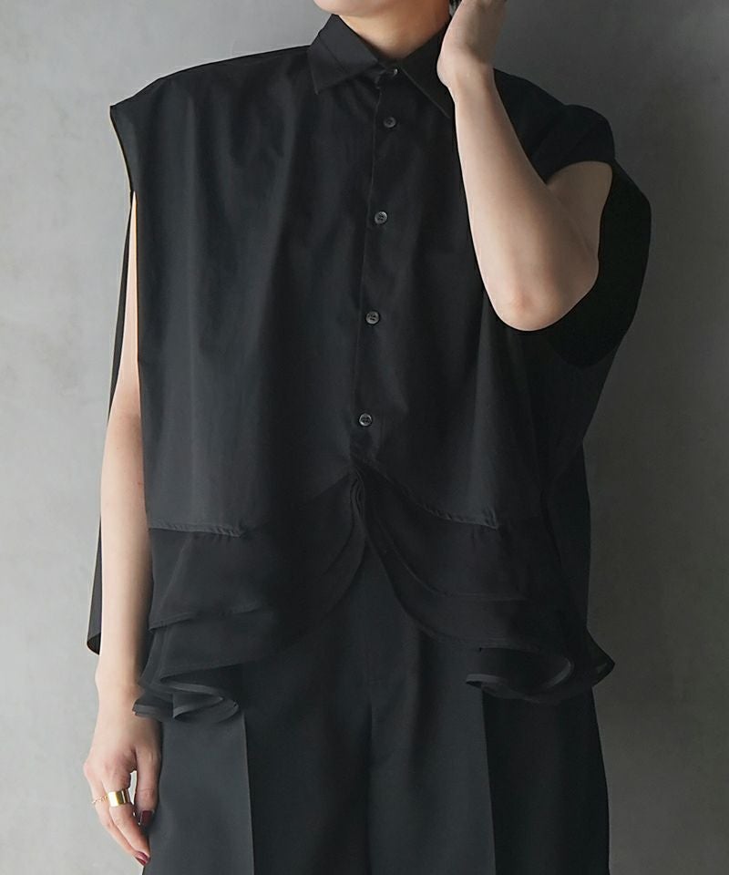 Organic cotton poplin ruffled blouse