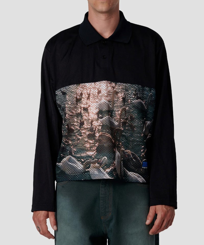 ＜RASSVET＞SWAN MESH LS POLO WOVEN