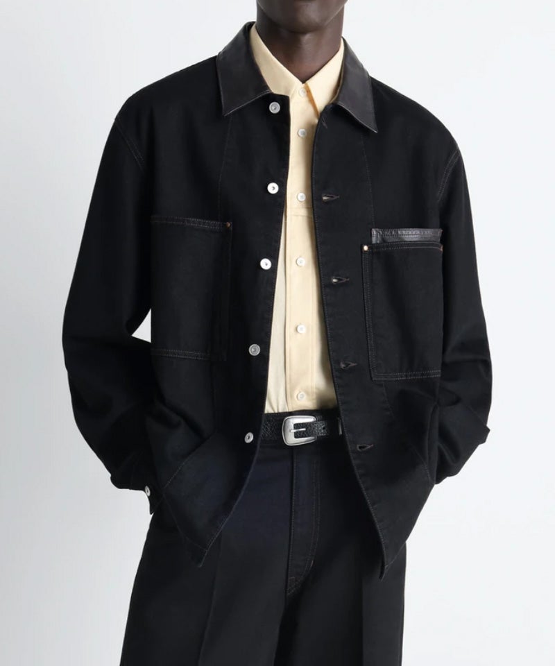 ＜LEMAIRE＞WORKWEAR OVERSHIRT WITH LEATHER COLLAR (SH1261LD1071)