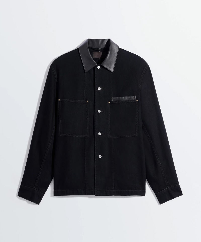 LEMAIRE＞WORKWEAR OVERSHIRT WITH LEATHER COLLAR (SH1261LD1071