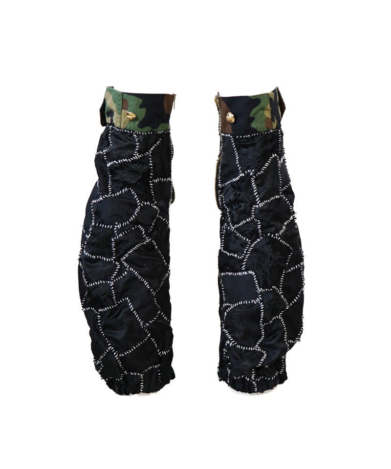＜ANTI PULL TAB＞PATCHWORK LEG COVER(BlkSatin)