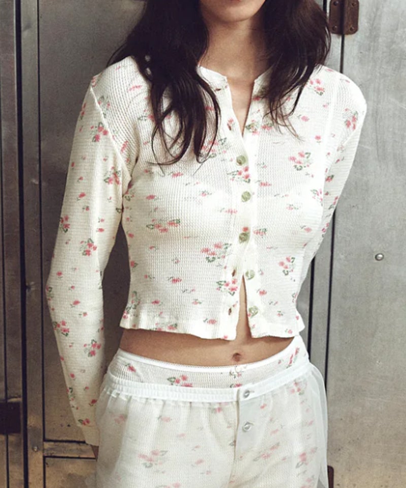 FUMIKA＿UCHIDA＞Floral print waffle cardigan | MAKES ONLINE STORE