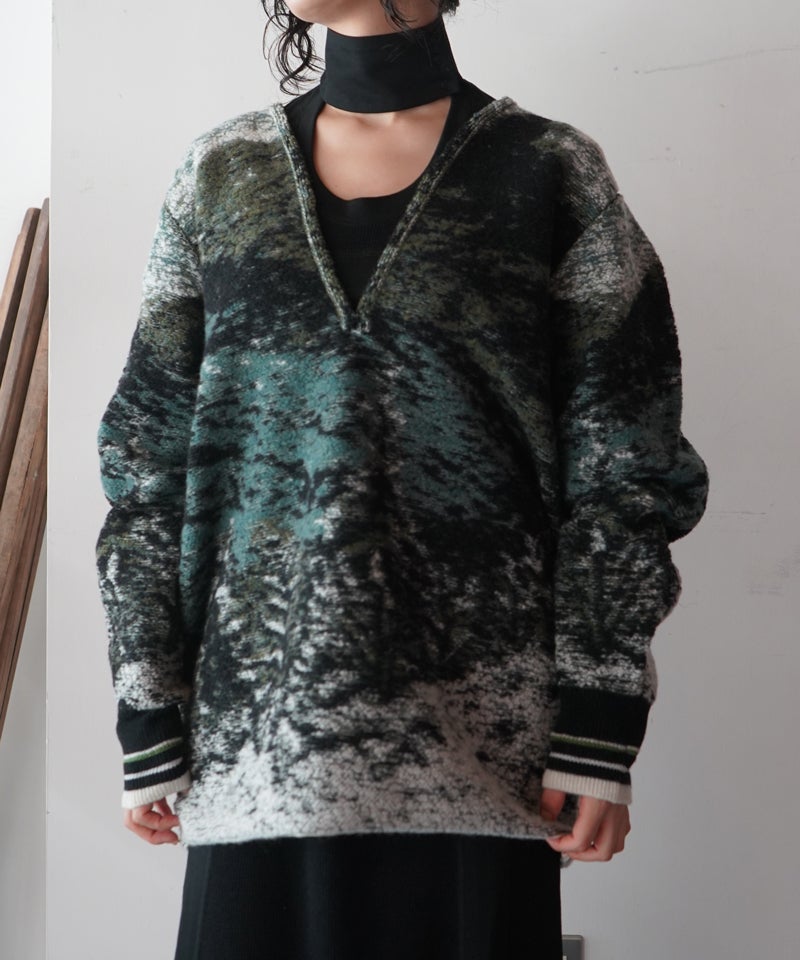 Mame Kurogouchi＞Pile Jacquard Plunge Knit Top | MAKES ONLINE STORE