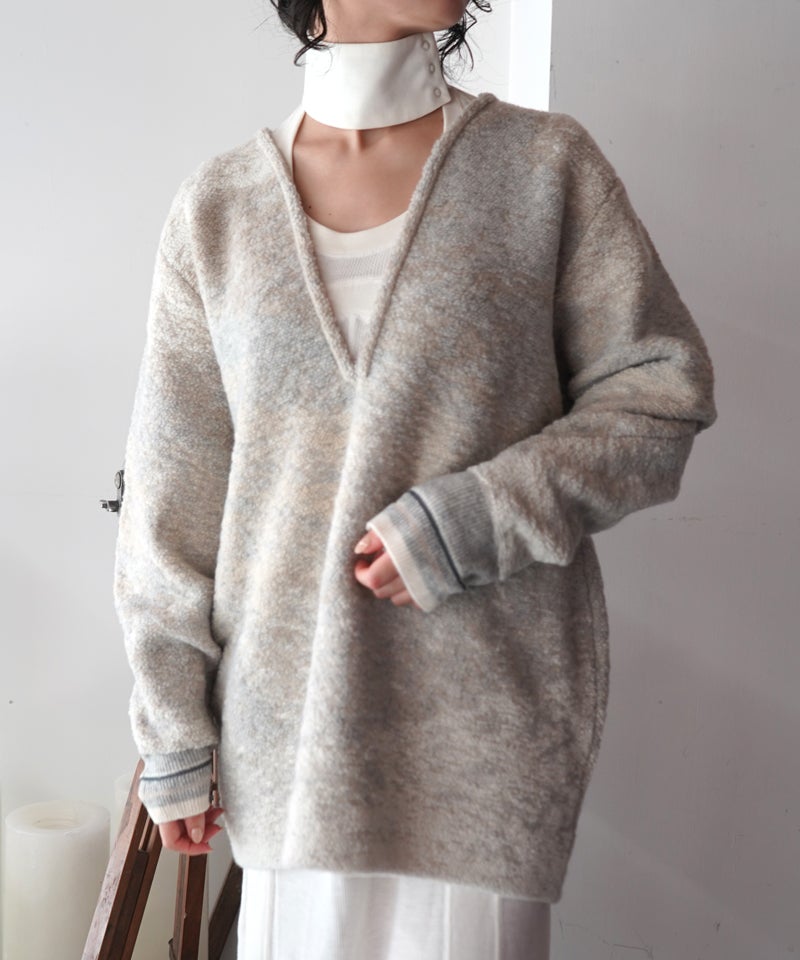 Mame Kurogouchi＞Pile Jacquard Plunge Knit Top | MAKES ONLINE STORE
