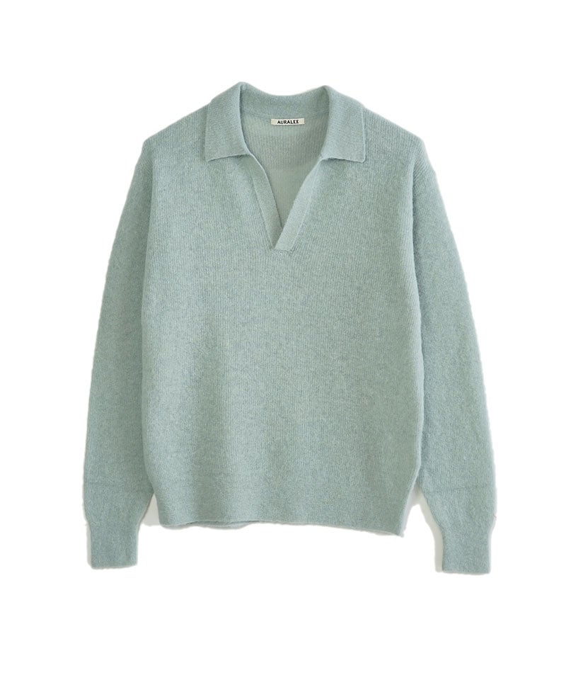 オーラリー BABY ALPACA POLO サイズ0 AURALEE＞BABY SURI ALPACA SHEER KNIT SKIPPER POLO | MAKES ONLINE STORE