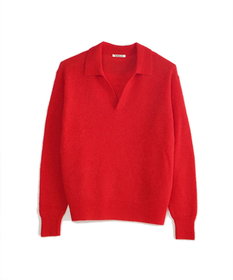 AURALEE＞BABY SURI ALPACA SHEER KNIT SKIPPER POLO | MAKES ONLINE STORE