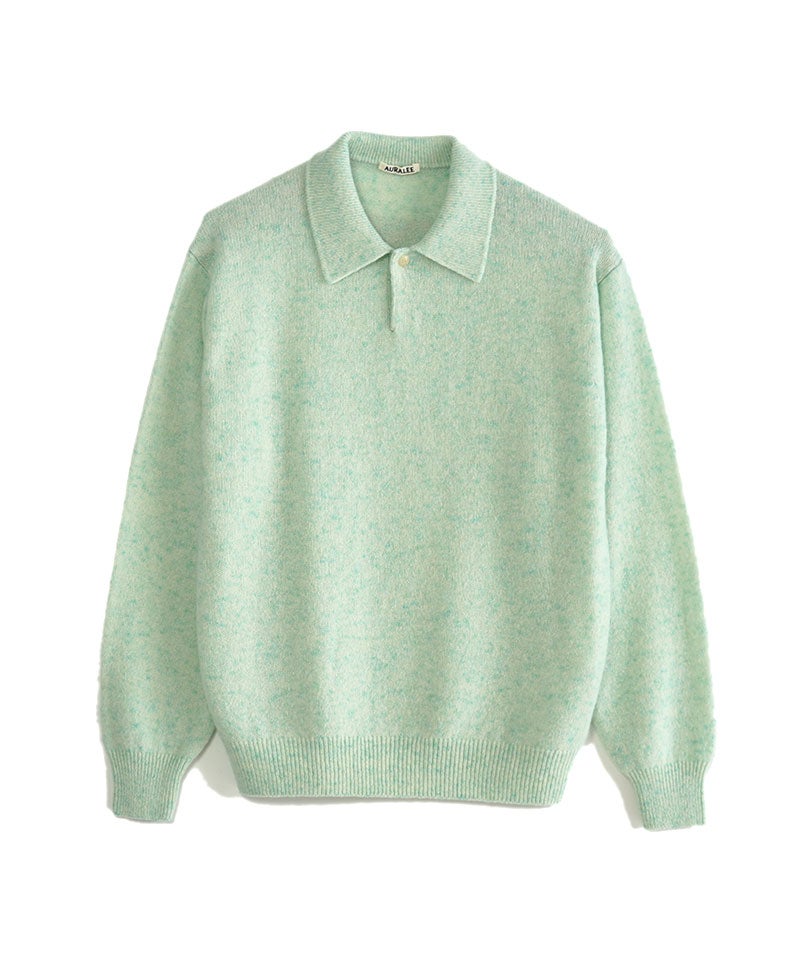 na 　AURALEE  ウォッシャブルウールリブニットポロ グリーン AURALEE＞CASHMERE NEP KNIT POLO | MAKES ONLINE STORE