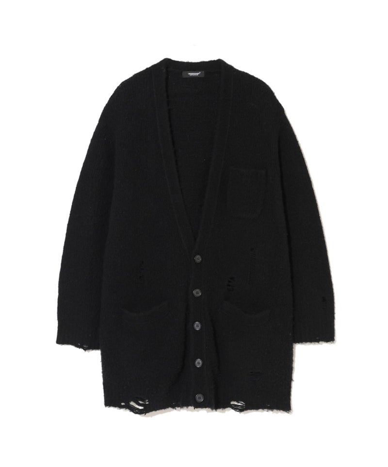 21SS UNDERCOVER ダメージ加工ボロニットカーディガン ブラック 黒 UNDERCOVER＞