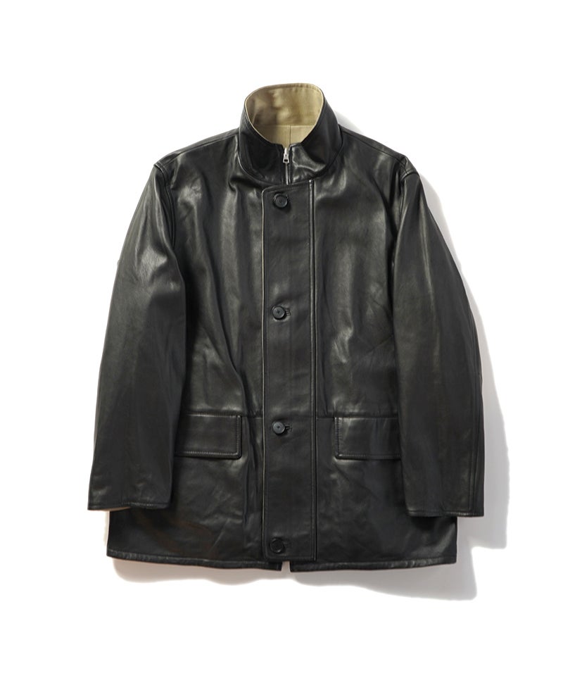 AURALEE＞REVERSIBLE WOOL TWISTED TWILL / SHEEP LEATHER HALF COAT